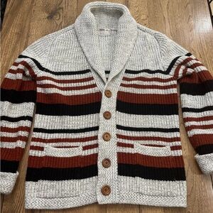Vintage Montgomery Ward Men's Cardigan Sweater, Size M, Stripe Wood Buttons